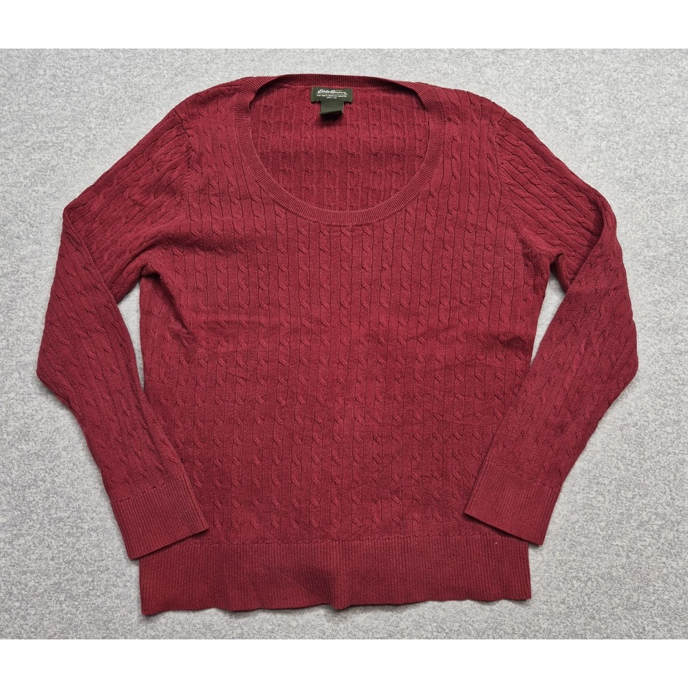 Vintage Eddie Bauer Sweater Mens XL Red Knit Crew Neck Pullover Long Sleeve